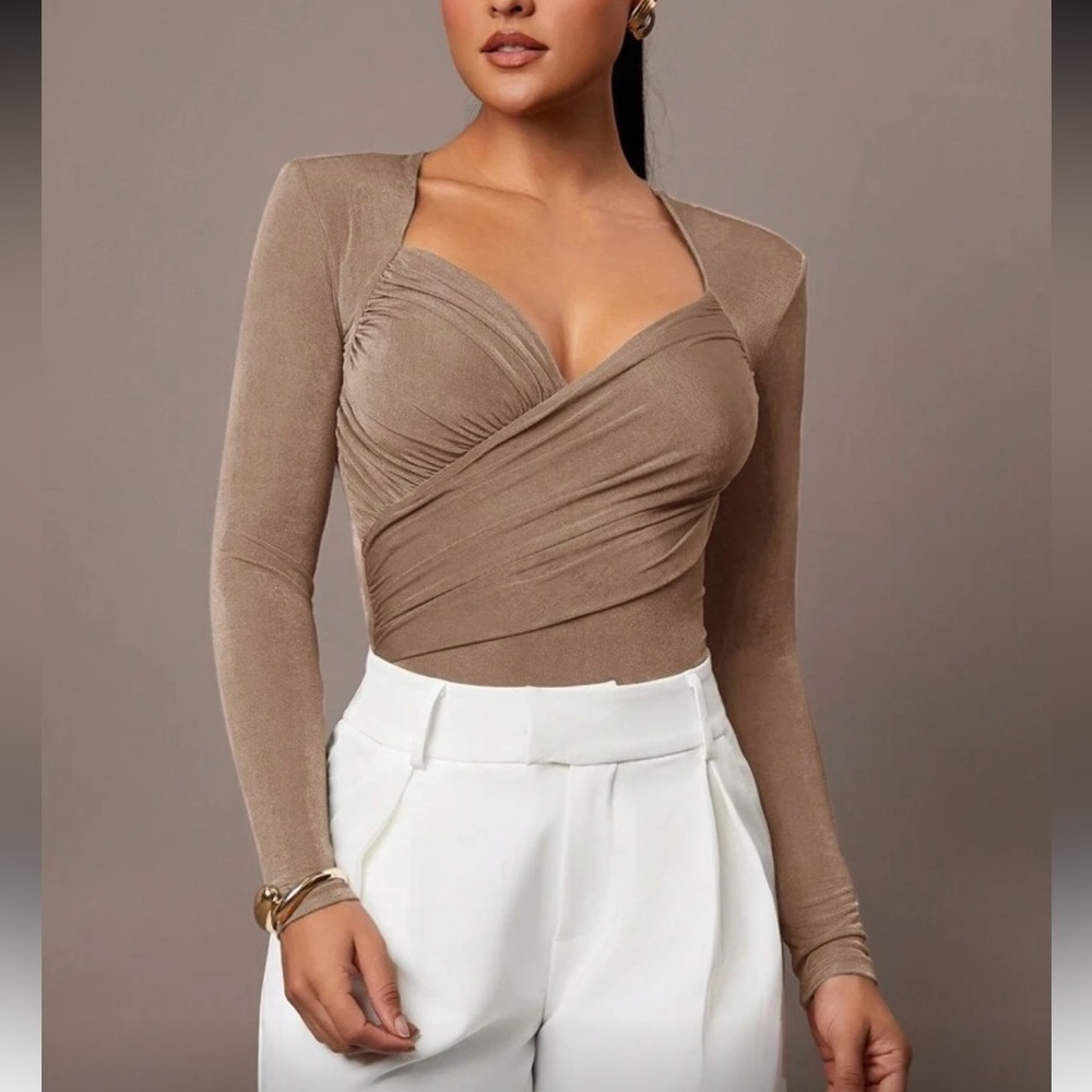 Elegant Khaki Long Sleeve Bodysuit